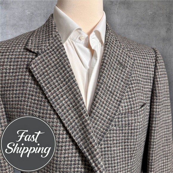 Vintage PENDLETON TWEED WOOL Mens Blazer Sport Coat Two Button Jacket 44L Gray - Picture 1 of 15